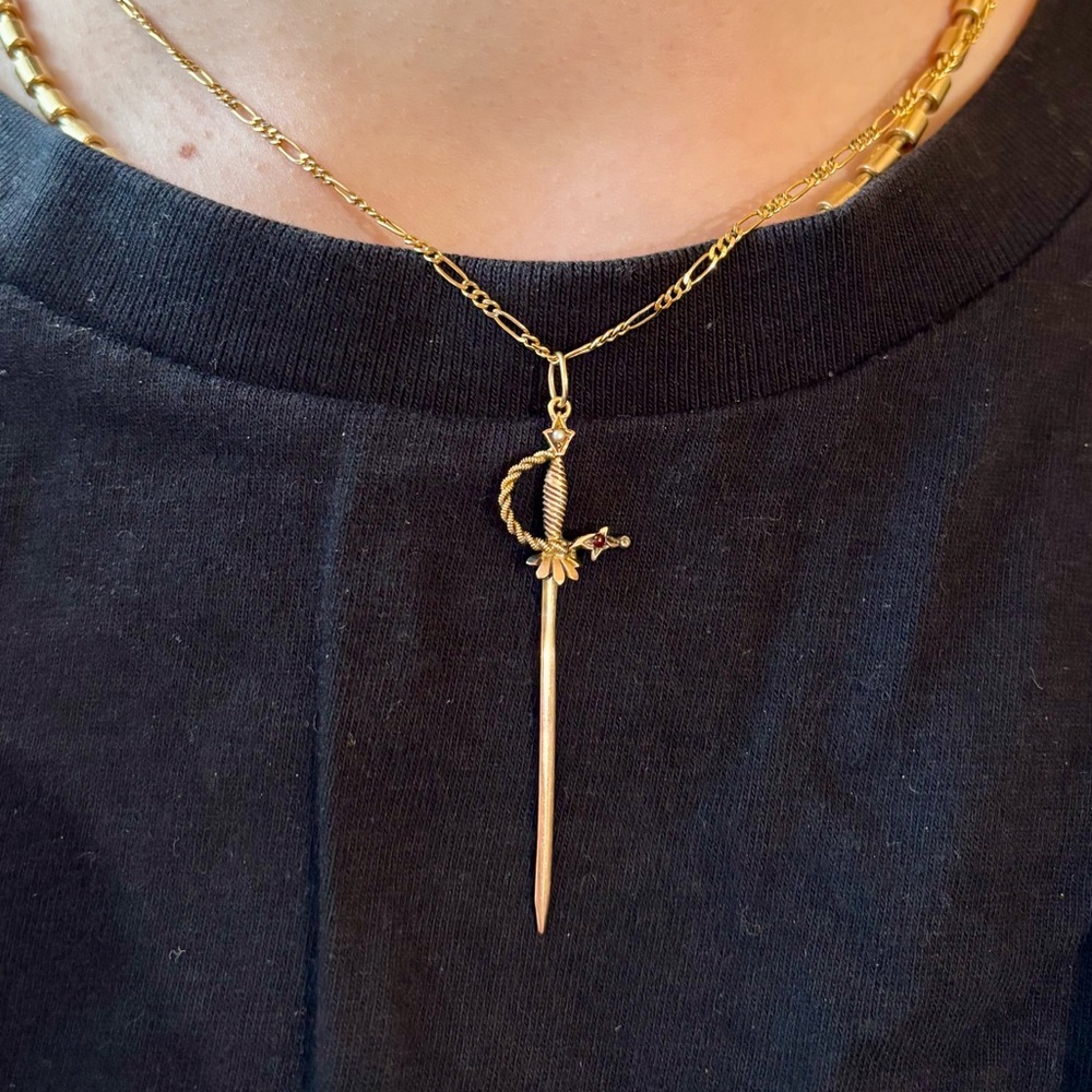 Unique 9K Yellow Gold Sword Pendant